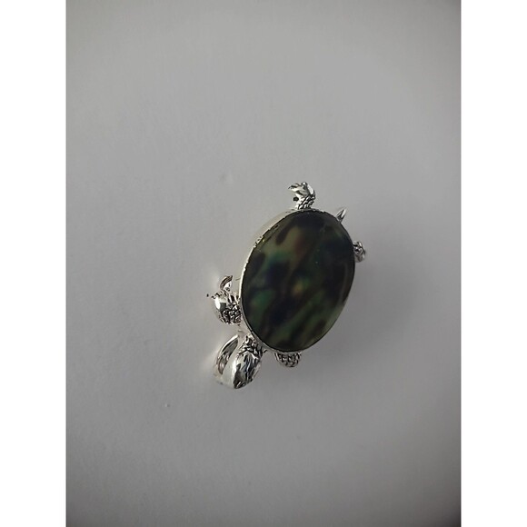 Vintage Brooch Turtle Shell Silver Tone Reptile Jewelry Costume - Picture 3 of 10